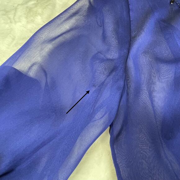 š„NWT ($120) Adrianna Papell Beaded Bishop Sleeve Sheer Chiffon Feminine Blouse - Picture 16 of 16